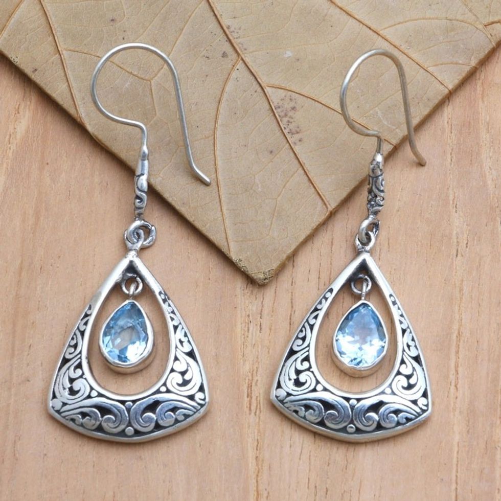 Balinese Style Blue Topaz Earrings 'Ocean Breeze'