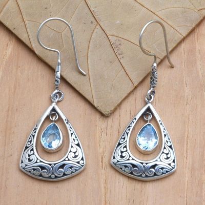 Alternate image for Balinese Style Blue Topaz Earrings Ocean Breeze