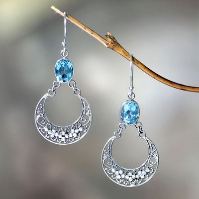 Alternate image for Unique Sterling Silver and Blue Topaz Dangle Earrings Sumatra Moons