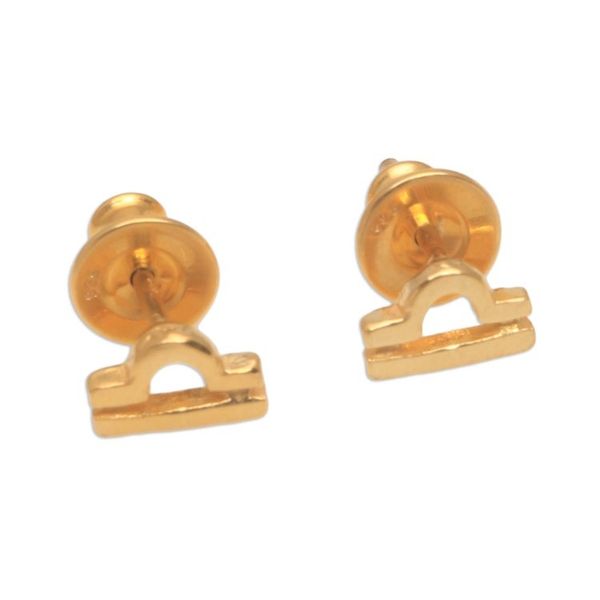 Alternate image for 18k Gold Plated Sterling Silver Libra Stud Earrings Golden Libra