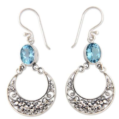 Alternate image for Unique Sterling Silver and Blue Topaz Dangle Earrings Sumatra Moons