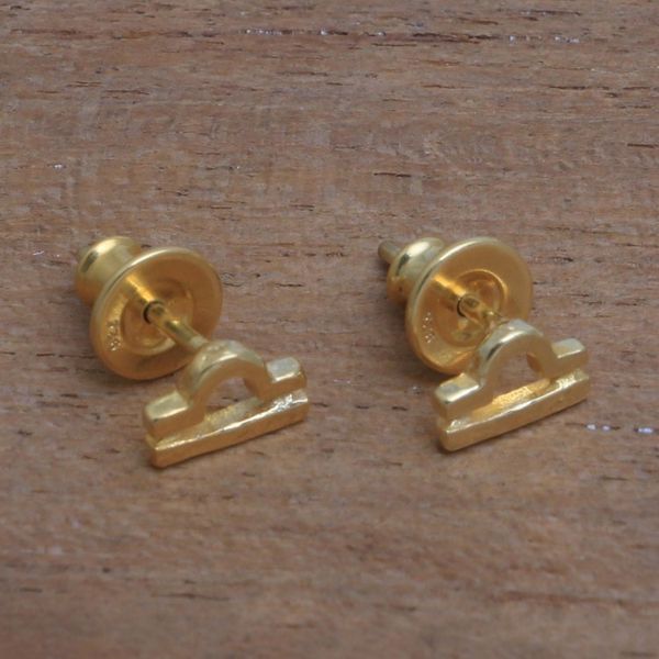 Alternate image for 18k Gold Plated Sterling Silver Libra Stud Earrings Golden Libra