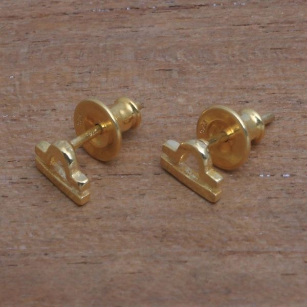 Alternate image for 18k Gold Plated Sterling Silver Libra Stud Earrings Golden Libra