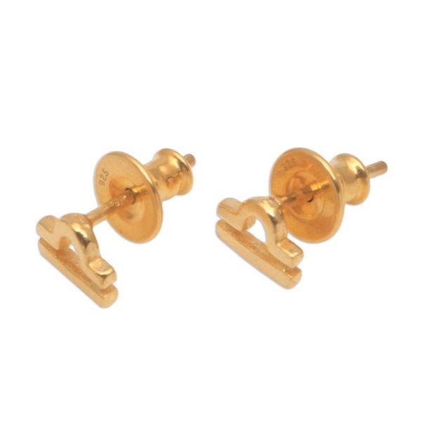 Alternate image for 18k Gold Plated Sterling Silver Libra Stud Earrings Golden Libra