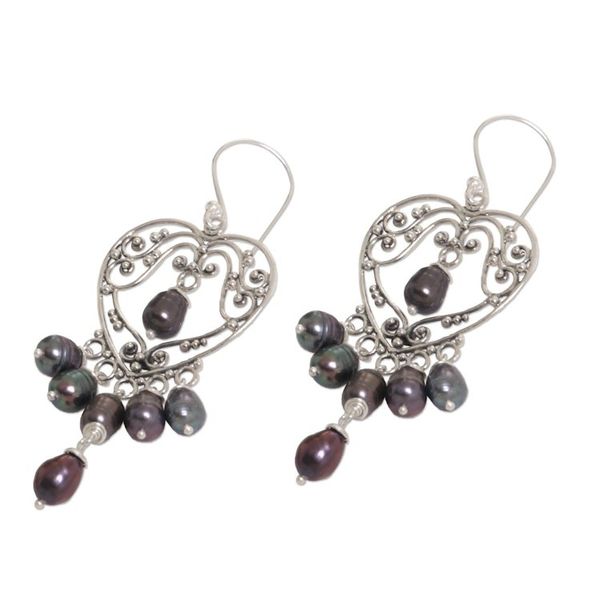 Alternate image for Sterling Silver Pearl Heart Shaped Earrings Heart Symphony in Black