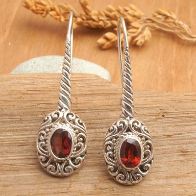 Alternate image for Sterling Silver Drop Earrings with Faceted Garnet Gems Lovers Charm