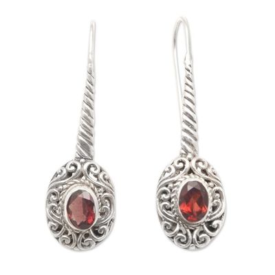 Alternate image for Sterling Silver Drop Earrings with Faceted Garnet Gems Lovers Charm