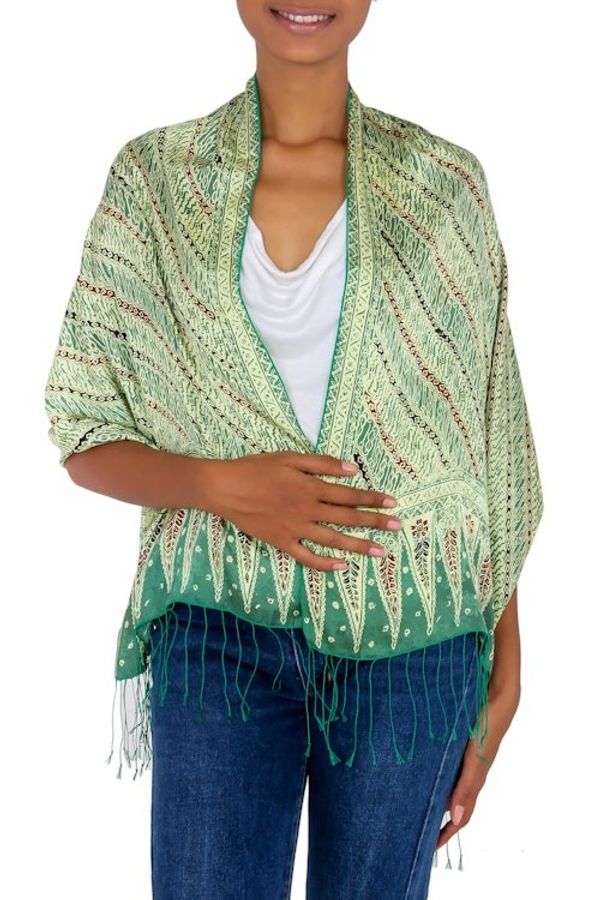 Alternate image for Batik Silk Patterned Scarf Jade Princess