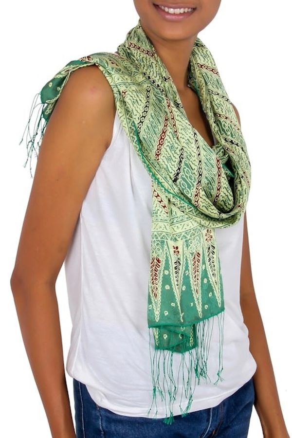 Alternate image for Batik Silk Patterned Scarf Jade Princess