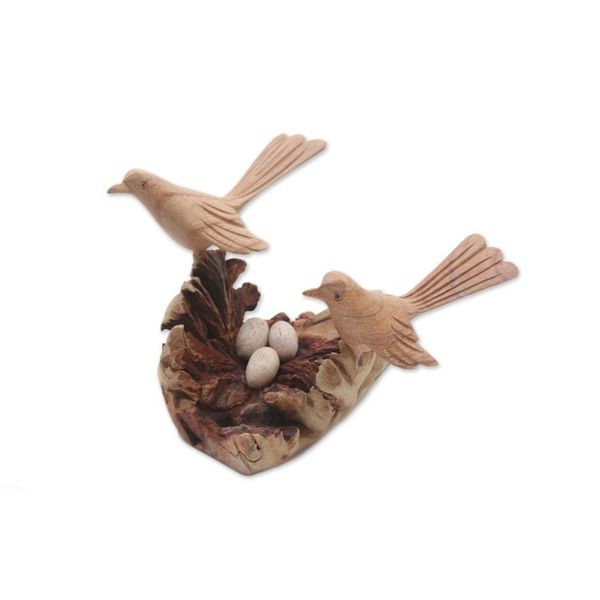Alternate image for Hand-Carved Jempinis Wood Canary Love Nest Sculpture Canary Love