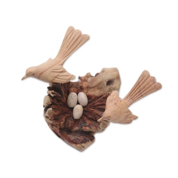 Alternate image for Hand-Carved Jempinis Wood Canary Love Nest Sculpture Canary Love