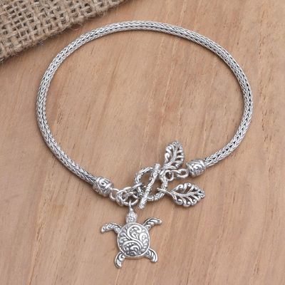 Alternate image for Sterling Silver Bracelet with Turtle Charm Tiny Tortoise