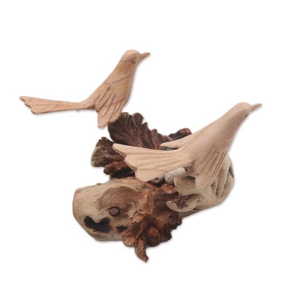 Alternate image for Hand-Carved Jempinis Wood Canary Love Nest Sculpture Canary Love