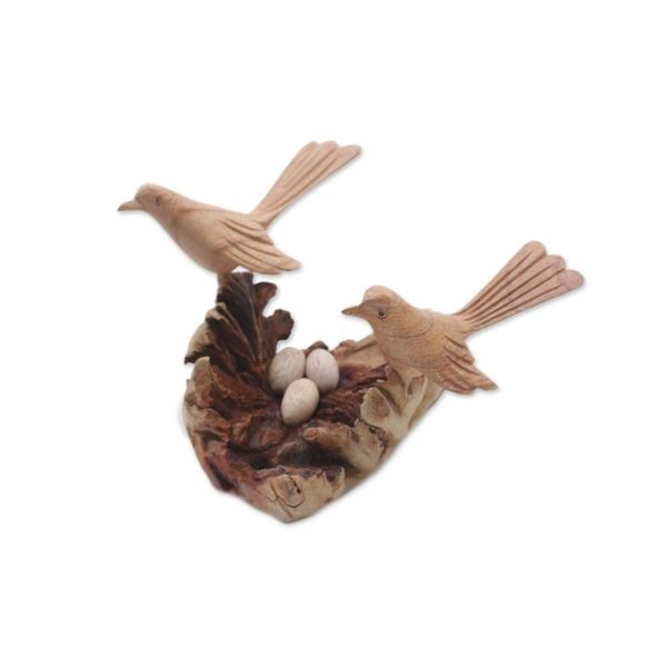 Alternate image for Hand-Carved Jempinis Wood Canary Love Nest Sculpture Canary Love