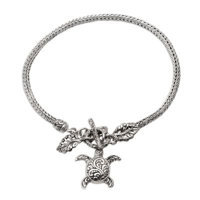 Alternate image for Sterling Silver Bracelet with Turtle Charm Tiny Tortoise