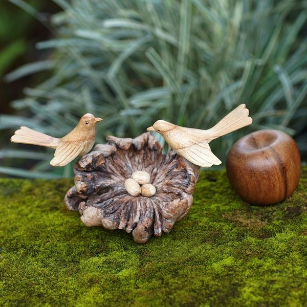 Alternate image for Hand-Carved Jempinis Wood Canary Love Nest Sculpture Canary Love