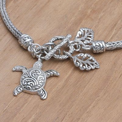 Alternate image for Sterling Silver Bracelet with Turtle Charm Tiny Tortoise