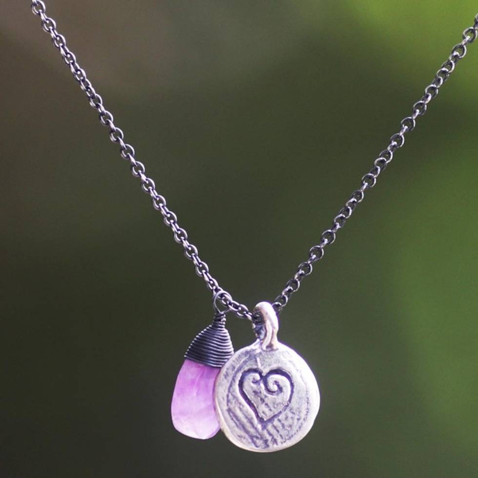 Amethyst and 925 Sterling Silver Necklace Heart Jewelry 'Inspiring Heart'
