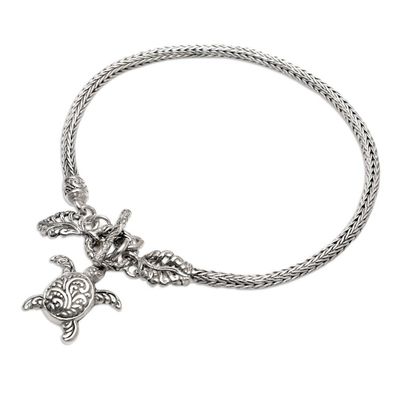 Alternate image for Sterling Silver Bracelet with Turtle Charm Tiny Tortoise