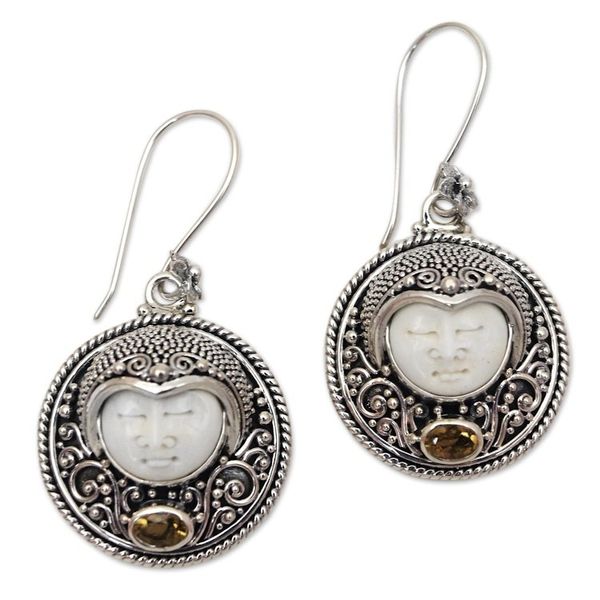 Alternate image for Citrine and Bone Dangle Earrings Crafted in Bali Sukawati Guardian