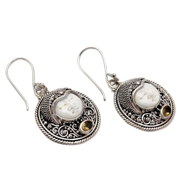 Alternate image for Citrine and Bone Dangle Earrings Crafted in Bali Sukawati Guardian