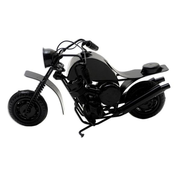 Alternate image for Recycled Metal Black Motorbike Sculpture Moto Racer in Black