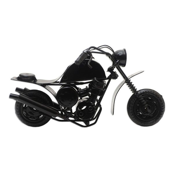 Alternate image for Recycled Metal Black Motorbike Sculpture Moto Racer in Black
