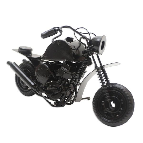 Alternate image for Recycled Metal Black Motorbike Sculpture Moto Racer in Black
