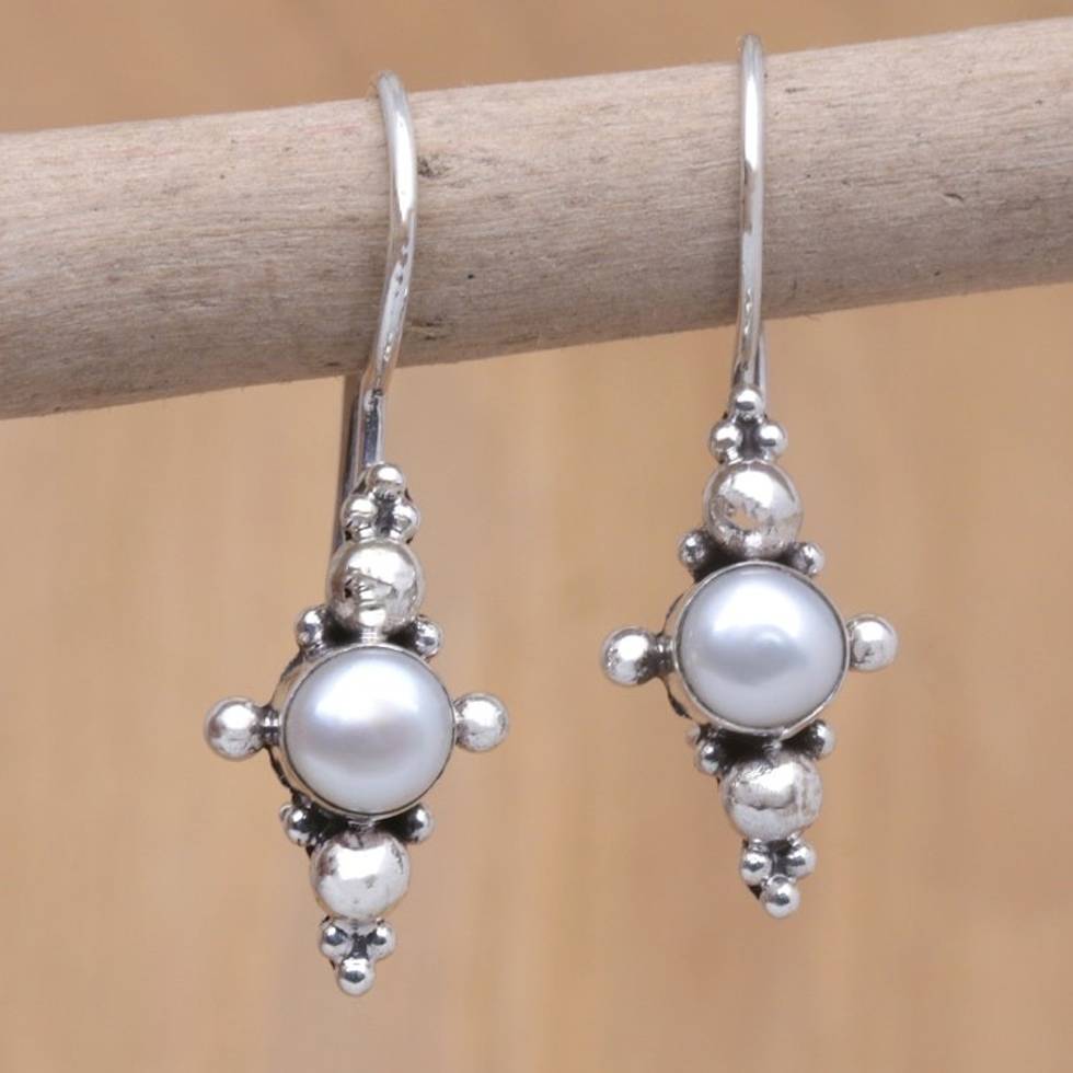 Sterling Silver Cross Drop Earrings with Cultured Pearls 'Solemn Crosses'