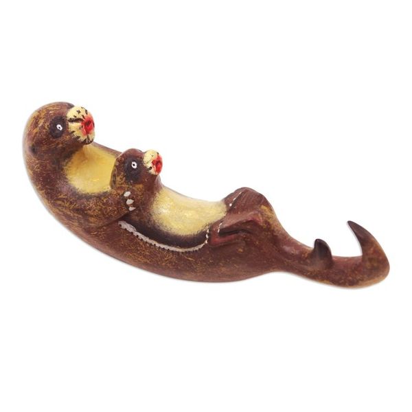 Alternate image for Hand-Carved Jempinis Wood Otter Statuette Painted in Bali Otter Swing
