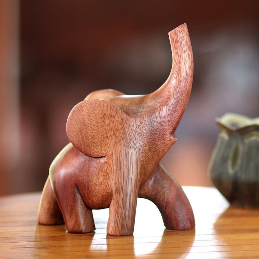 Hand Made Indonesian Wood Sculpture 'Elephant Strut'