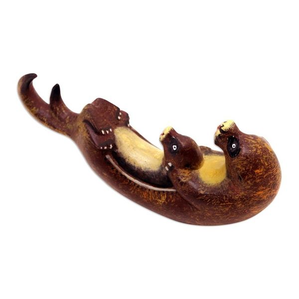 Alternate image for Hand-Carved Jempinis Wood Otter Statuette Painted in Bali Otter Swing