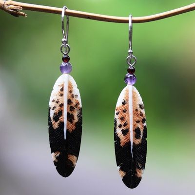 Alternate image for Feather-Shaped Dangle Earrings with Amethyst from Bali Fascinating Feathers