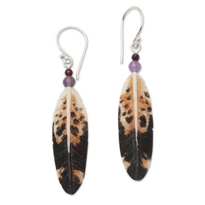 Alternate image for Feather-Shaped Dangle Earrings with Amethyst from Bali Fascinating Feathers