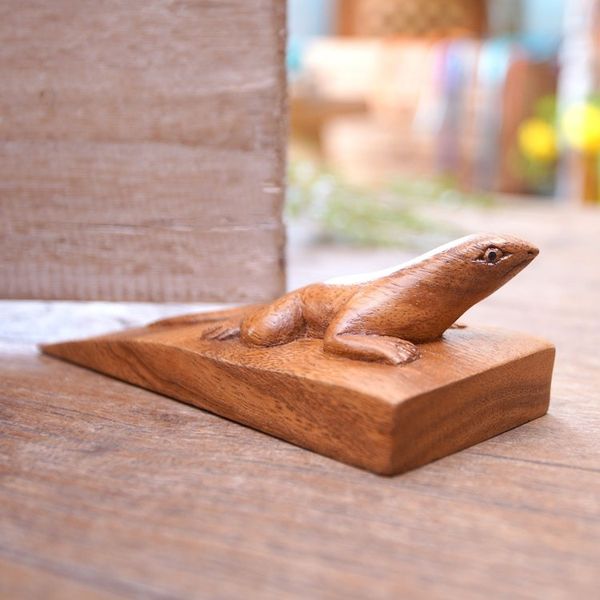 Alternate image for Hand Carved Suar Wood Lizard Door Stopper in Brown from Bali Handy Gecko in Brown
