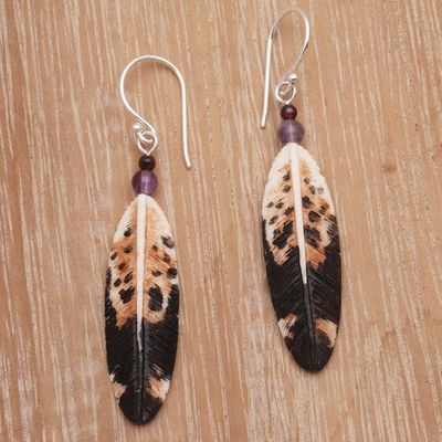 Alternate image for Feather-Shaped Dangle Earrings with Amethyst from Bali Fascinating Feathers