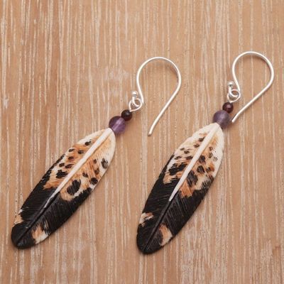 Alternate image for Feather-Shaped Dangle Earrings with Amethyst from Bali Fascinating Feathers