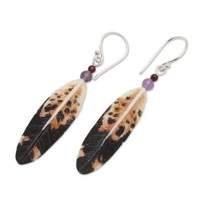 Alternate image for Feather-Shaped Dangle Earrings with Amethyst from Bali Fascinating Feathers