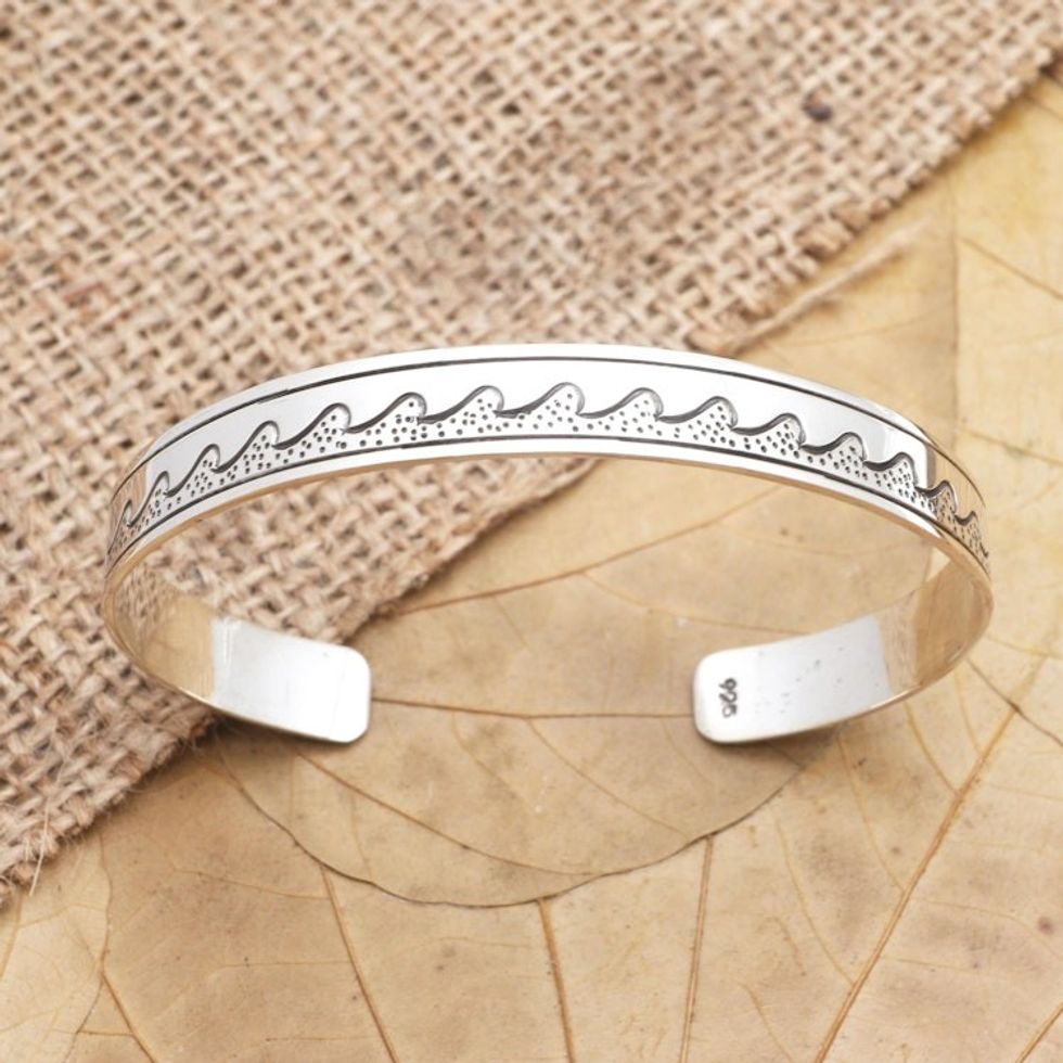 Hand Made Sterling Silver Cuff Bracelet from Bali 'Beach Trip'