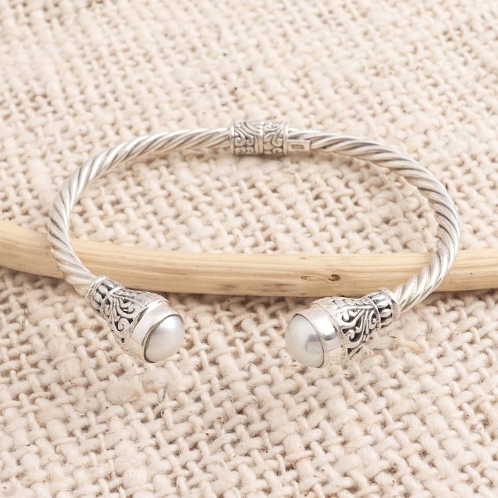 Cultured Pearl and Sterling Silver Cuff Bracelet 'Royal Torch'
