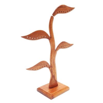Alternate image for Carved Jempinis Wood Leaf-Themed Jewelry Holder 14 Inch Daun Salam in Brown