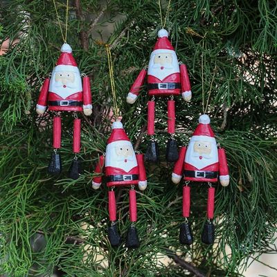 Alternate image for Dangling Wood Santa Ornaments from Bali Set of 4 Dancing Santas