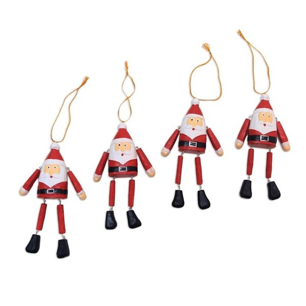 Alternate image for Dangling Wood Santa Ornaments from Bali Set of 4 Dancing Santas