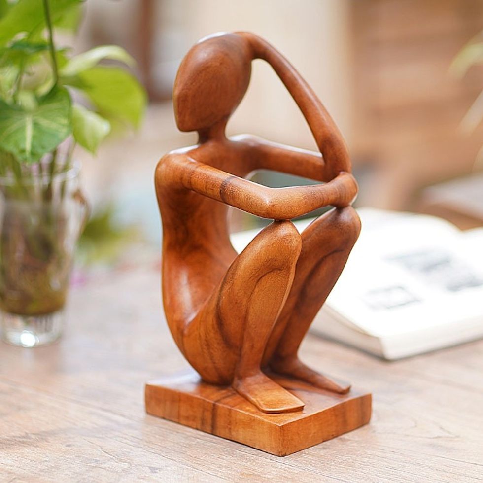 Abstract Wood Sculpture Portrait 'Thinker'