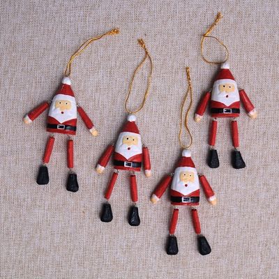 Alternate image for Dangling Wood Santa Ornaments from Bali Set of 4 Dancing Santas