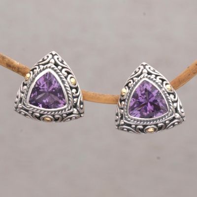 Alternate image for Gold Accent Amethyst Button Earrings from Bali Mystic Force