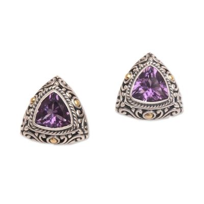 Alternate image for Gold Accent Amethyst Button Earrings from Bali Mystic Force