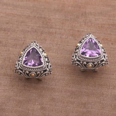 Alternate image for Gold Accent Amethyst Button Earrings from Bali Mystic Force