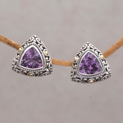 Alternate image for Gold Accent Amethyst Button Earrings from Bali Mystic Force