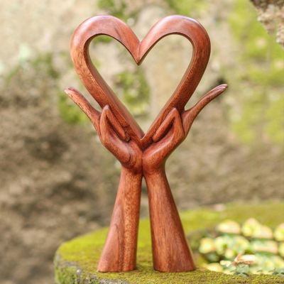 Alternate image for Signed Wood Sculpture of Heart in Hands Giving Love